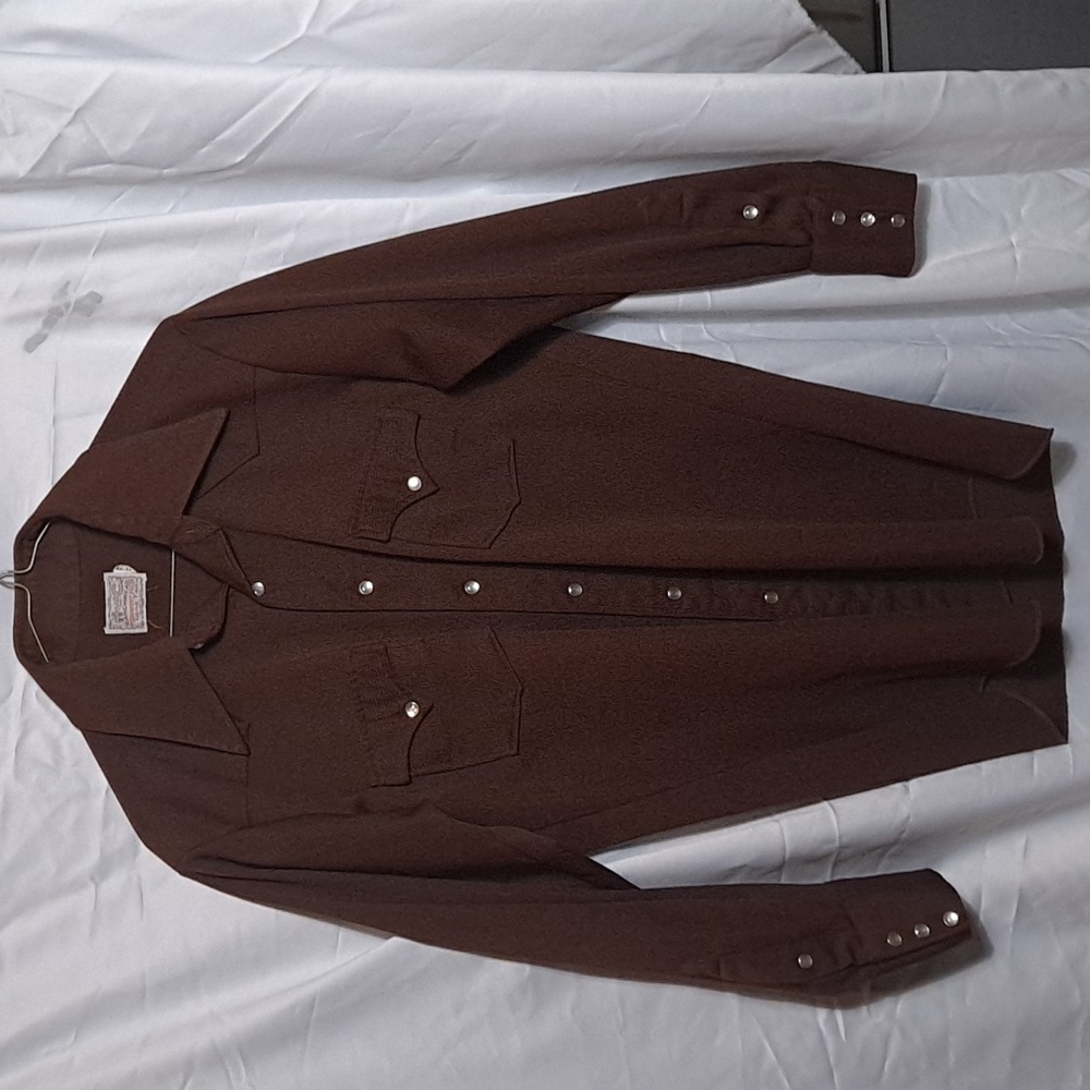 VTG H BAR C Ranchwear Permanent Press Long Tail Brown Men's Western Shirt